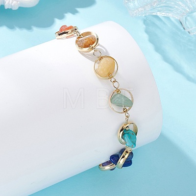 Chakra Brass Ring Link & Natural & Synthetic Mixed Gemstone Chips Beads Link Bracelets BJEW-TA00717-01-1