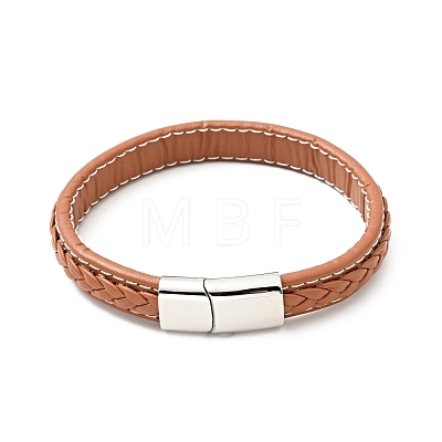 Cowhide Braided Flat Cord Bracelet with 304 Stainless Steel Magnetic Clasps BJEW-H552-01P-02-1