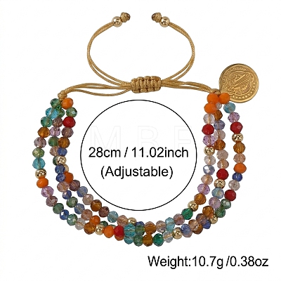 Boho Adjustable Faceted Rondelle Glass Braided Bead 3-Strand Bracelets DM1079-1-1