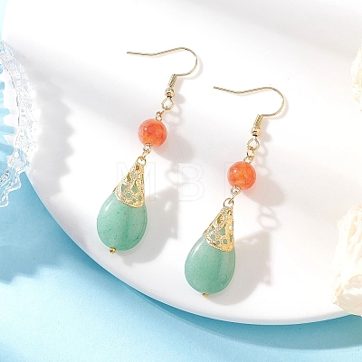 Natural Green Aventurine & Dyed Natural Malaysia Jade Dangle Earrings EJEW-JE06673-02-1