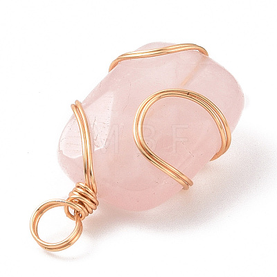 Natural Rose Quartz Rectangle Pendants PALLOY-JF02106-03-1