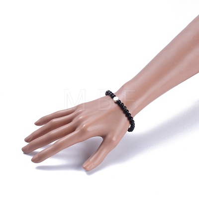 Feng Shui Natural Black Agate(Dyed) Beaded Stretch Bracelets BJEW-JB05021-03-1
