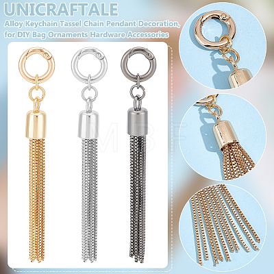 Unicraftale 3 Sets 3 Colors  Alloy Keychain Tassel Chain Pendant Decoration HJEW-UN0001-25-1