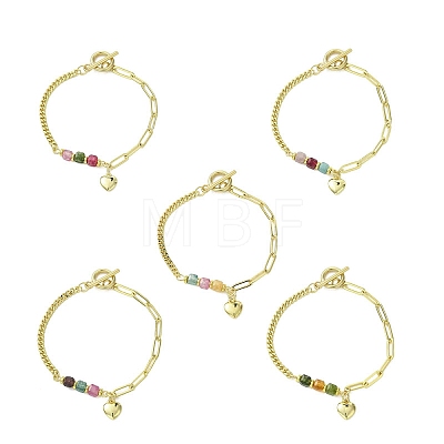 Brass Heart Charm Bracelets BJEW-JB13612-1