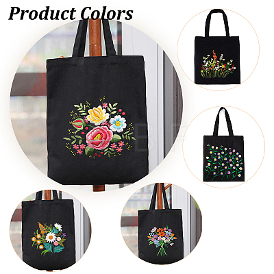 DIY Flower Pattern Tote Bag Embroidery Making Kit DIY-WH0349-21C-1