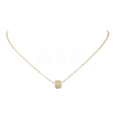 Brass Micro Pave Clear Cubic Zirconia Column Bead and Love Disc Pendant Cable Chain Necklaces NJEW-JN05768-1