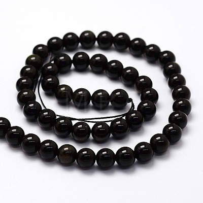 Natural Golden Sheen Obsidian Beads Strands X-G-F364-08-6mm-1