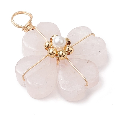 Natural Rose Quartz Clover Pendants PALLOY-JF03180-04-1