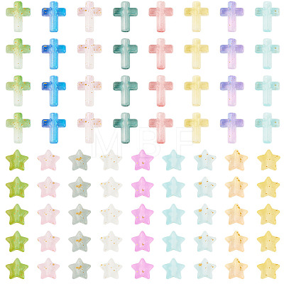 200Pcs 2 Styles Gradient Color Transparent Acrylic Beads OACR-TA0004-85-1