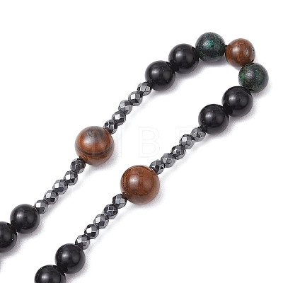 Natural Tiger Eye & Obsidian & Bloodstone Rosary Bead Necklaces NJEW-JN05114-01-1