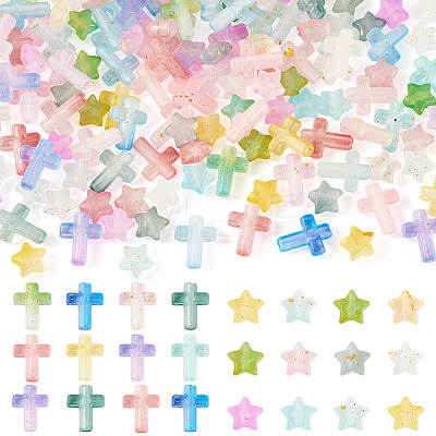 200Pcs 2 Styles Gradient Color Transparent Acrylic Beads OACR-TA0004-85-1