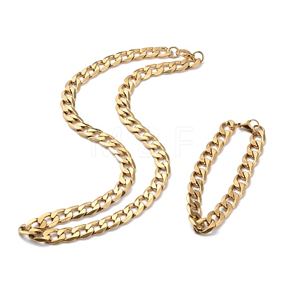 304 Stainless Steel Curb Chains Bracelets & Necklaces Jewelry Sets SJEW-I206-01G-1