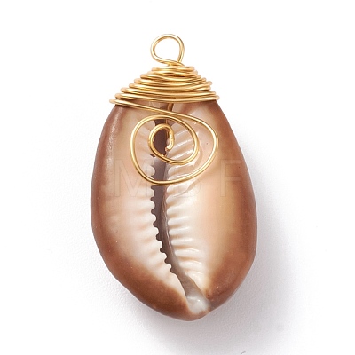 Natural Cowrie Shell Wire Wrapped Pendants PALLOY-JF00571-01-1