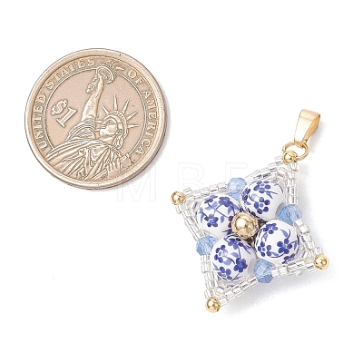 Handmade Flower Printed Porcelain Ceramic Pendants PALLOY-MZ01252-1