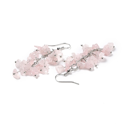 Natural Rose Quartz Chip Beaded Dangle Earrings EJEW-I264-01P-01-1