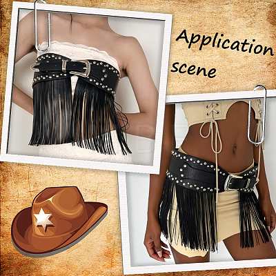 1Pc Adjustable PU Leather Waist Tassel Belts AJEW-CL0005-13-1