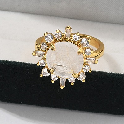 Sunflower Natural Quartz Crystal Finger Rings RJEW-B113-03G-07-1