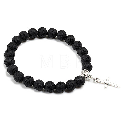 Cross Bracelet Women's European and American Fashion Personality Black Bracelet Ethnic Style Jewelry Lava Stone XK5170-10-1