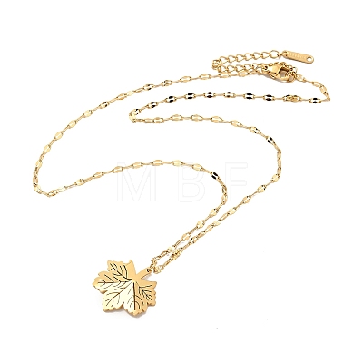 Ion Plating(IP) 304 Stainless Steel Maple Leaf Pendant Necklace with Dapped Chains for Women NJEW-G085-12G-1