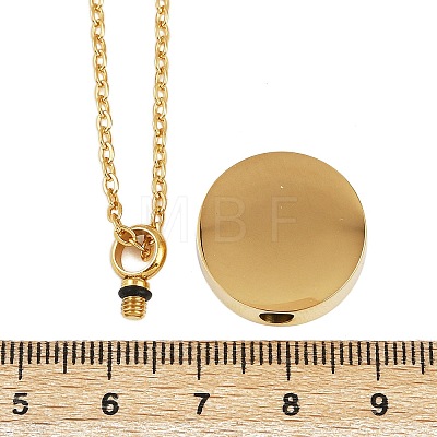 304 Stainless Steel Flat Round Pendant Pet Urn Ashes Necklaces NJEW-S455-01G-1