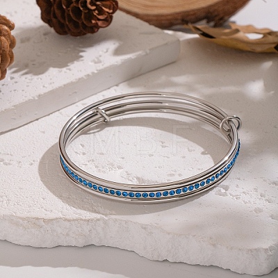 304 Stainless Steel Micro Pave Cubic Zirconia Bangles for Women MA1312-2-1