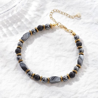 Natural Eyeless Obsidian & Synthetic Non-Magnetic Hematite Beaded Bracelets for Women BJEW-JB12941-02-1
