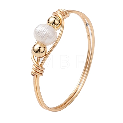 Copper Wire Wrapped Natural Cultured Freshwater Pearl Beads Finger Rings for Women RJEW-JR00775-01-1