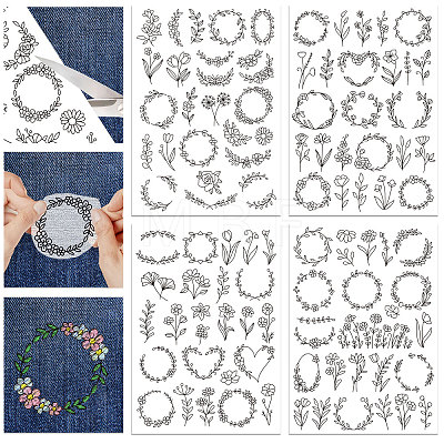 4 Sheets 11.6x8.2 Inch Stick and Stitch Embroidery Patterns DIY-WH0455-001-1