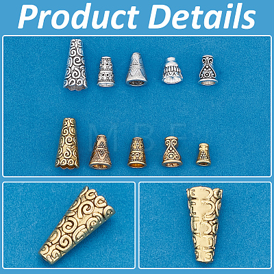   100Pcs 10 Style Tibetan Style Alloy Bead Cones FIND-PH0018-47-1