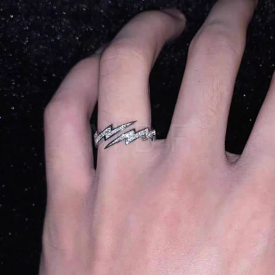 Lightning Bolt Alloy with Crystal Rhinestone Cuff Rings FS-WG55571-01-1