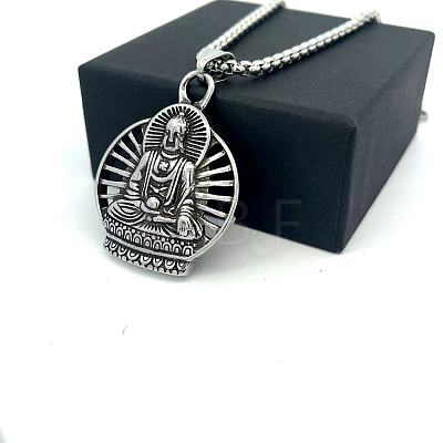 Vintage Punk Style 304 Stainless Steel Buddha Pendant Necklaces for Men MR6737-1