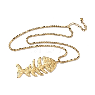 304 Stainless Steel Fish Bone Shaped Pendant Box Chain Necklaces for Women NJEW-L467-01G-1