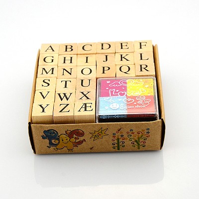 Alphabet Wooden Stamp Sets X-AJEW-A013-02-1