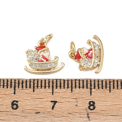 Christmas Brass Micro Pave Cubic Zirconia Enamel Charms KK-L255-19G-02-1