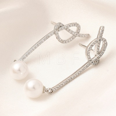 Rack Plating knot Brass Micro Pave Clear Cubic Zirconia Stud Earrings EJEW-H143-23P-1