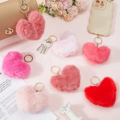 30Pcs 6 Colors Heart Polyester Rabbit Hair Pendant Keychains AJEW-PH0008-08-1