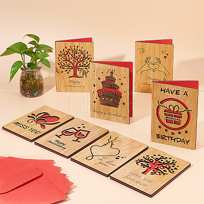 Rectangle with Pattern Wooden Greeting Cards DIY-CP0006-75J-1