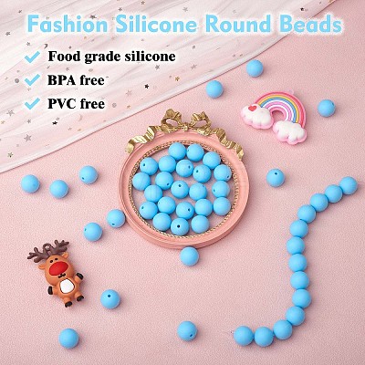 100Pcs Silicone Beads Round Rubber Bead 15MM Loose Spacer Beads for DIY Supplies Jewelry Keychain Making JX447A-1