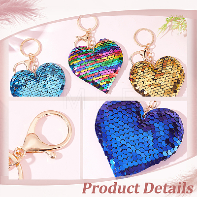 WADORN 6Pcs 6 Colors Valentine's Day Sequin Heart Pendant Keychain KEYC-WR0001-50-1