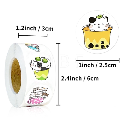 Round Paper Cat in Cup Cartoon Sticker Rolls PW-WG36611-01-1