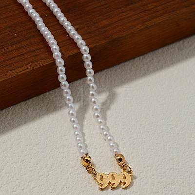 Alloy Number 999 Pendant Resin Imitation Pearl White Round Beaded Necklaces for Women FS-WGE7FDC-09-1