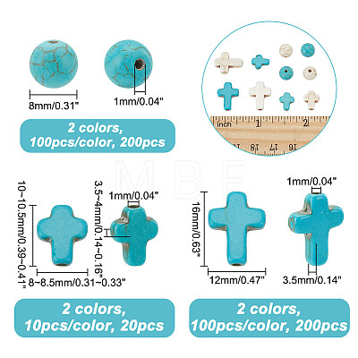 ARRICRAFT 240pcs 4 Styles Synthetic Turquoise Beads TURQ-AR0001-42-1