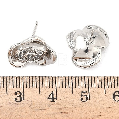 Rose Flower Brass Micro Pave Cubic Zirconia Stud Earrings EJEW-G452-08P-02-1