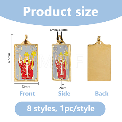 8Pcs 8 Styles Tarot 304 Stainless Steel Enamel Pendants STAS-DC0017-30-1