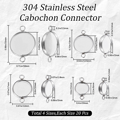 CREATCABIN 80Pcs 4 Styles 304 Stainless Steel Cabochon Connector Settings STAS-CN0001-55-1