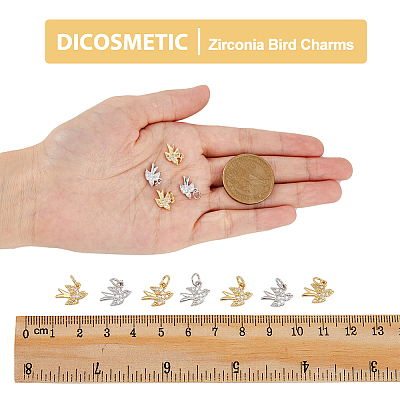 16Pcs 2 Colors Brass Micro Pave Clear Cubic Zirconia Bird Charms FIND-DC0003-26-1