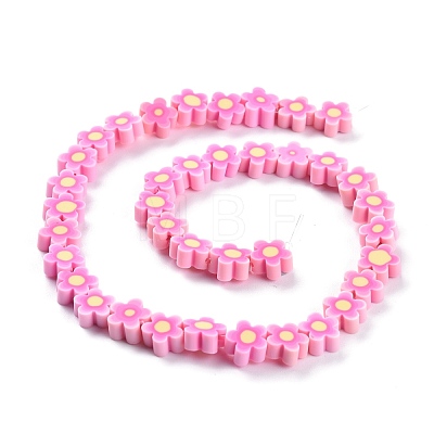 Handmade Flower Printed Polymer Clay Beads Strands X-CLAY-M003-07E-1
