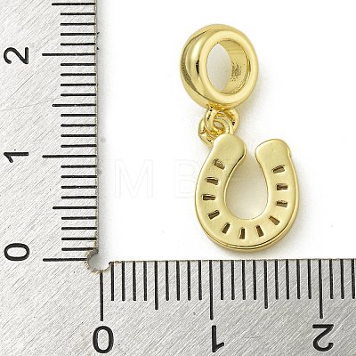 Rack Plating Brass Pave Clear Cubic Zirconia U Shape/Horse Shoes European Dangle Charms KK-Z067-40G-02-1