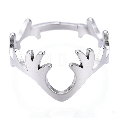 304 Stainless Steel Deer Antler Adjustable Ring for Women RJEW-T027-06P-1