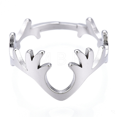 Non-Tarnish 304 Stainless Steel Deer Antler Adjustable Ring for Women RJEW-T027-06P-1